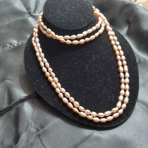 Vintage Antique Pink Seed Pearl 32" Necklace.